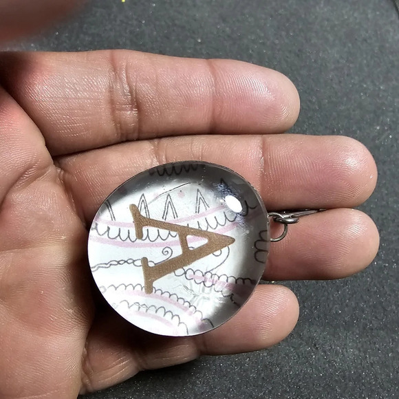 Large A glass silver tone round sphere reversible pendant - Picture 3 of 6